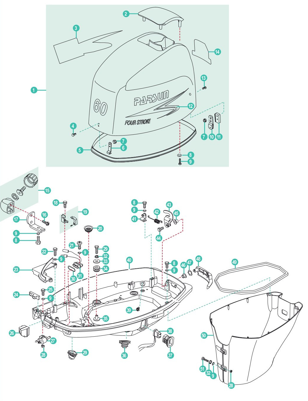 Parsun F50EFI,F60EFI,F40Pro Haube/Motorhaube