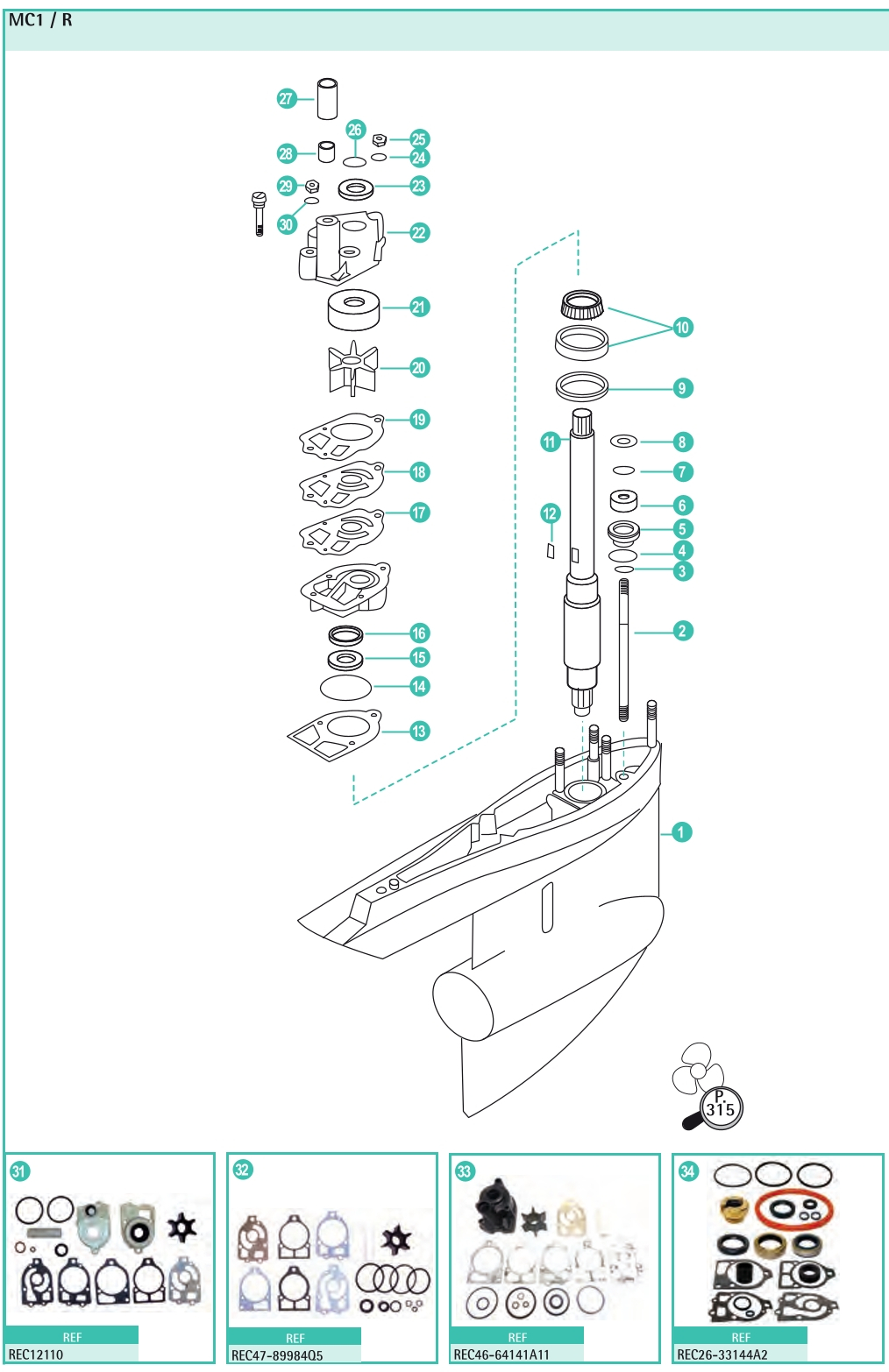 Mercruiser Unterwasserteil Alpha One Gen. 1 (Antriebswelle) MR