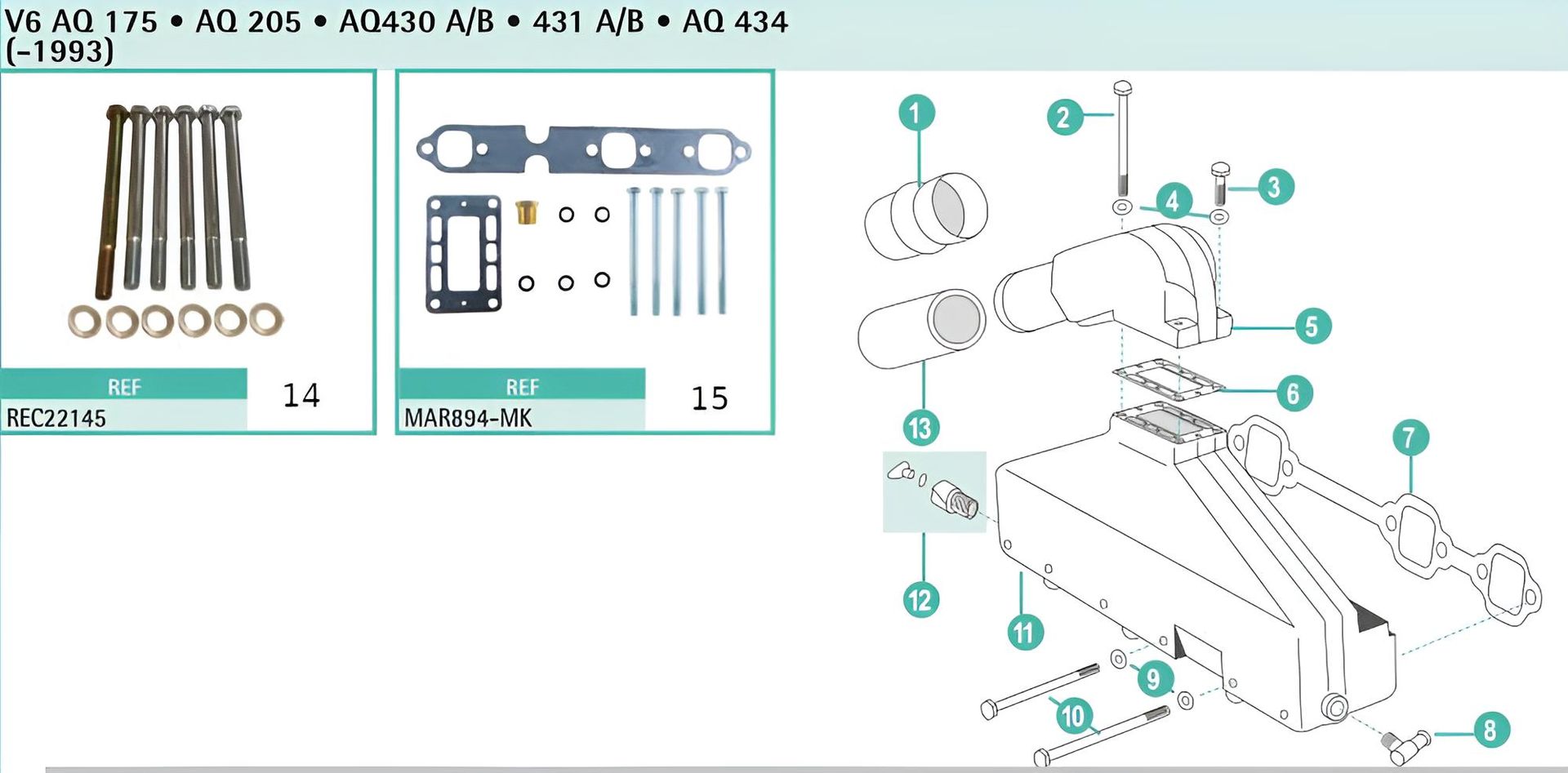 Abgaskrümmer Volvo Penta AQ172, AQ205, AQ430, 431, AQ434 bis 1993