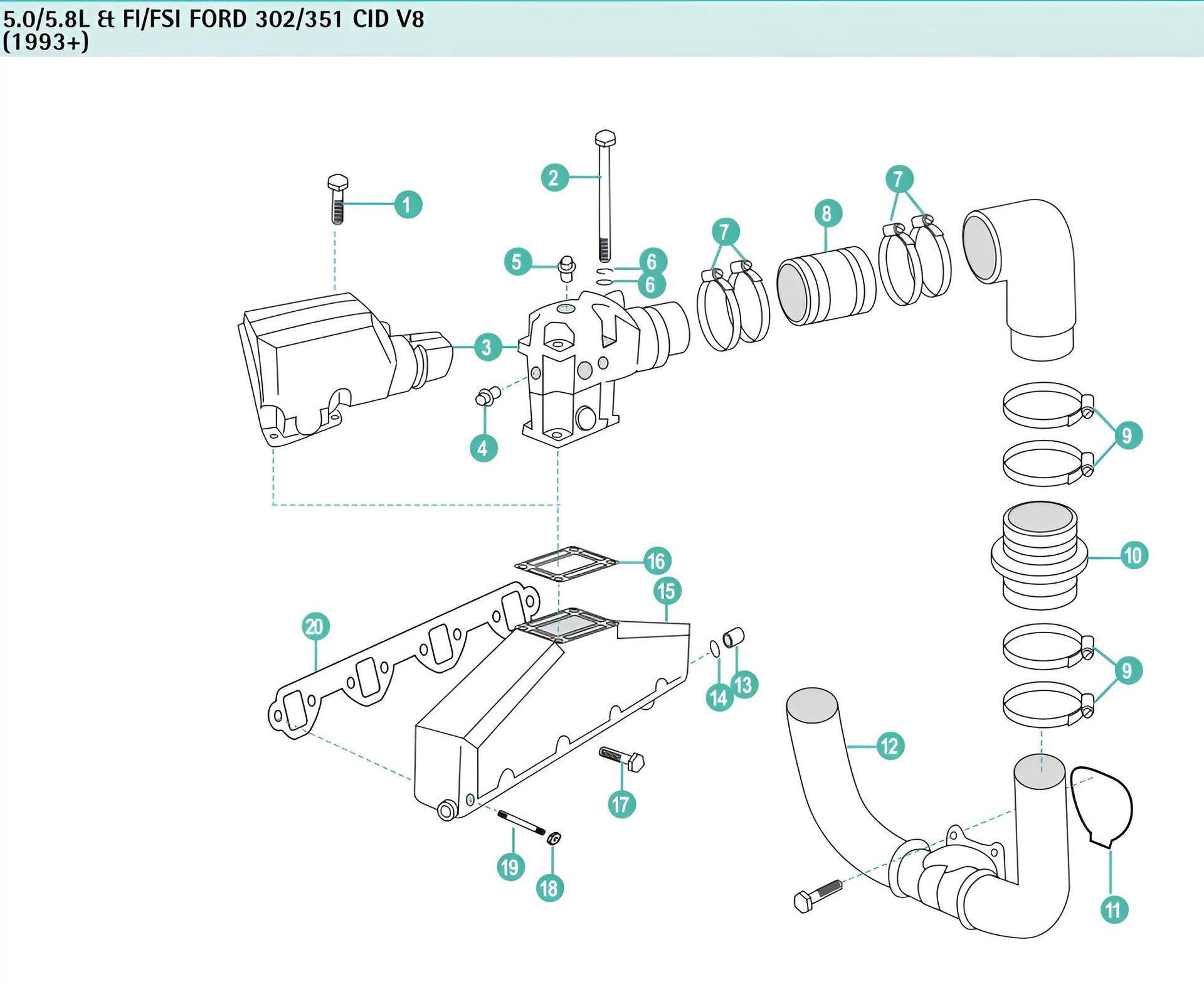 Abgaskrümmer Volvo Penta 5.0/5.8L & FI/FSI FORD 302/351 CID V8 (1993+)