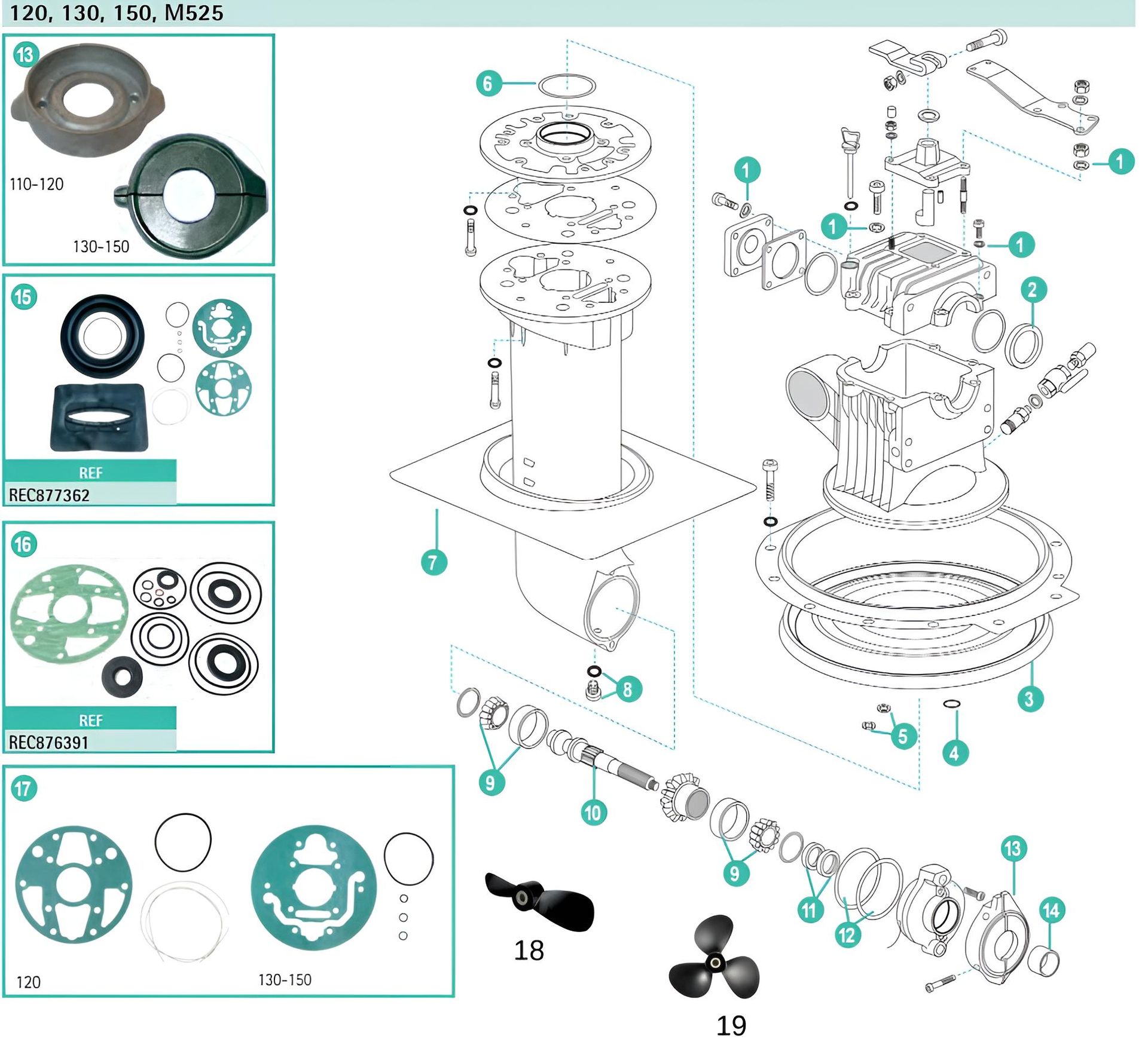 Volvo Penta Saildrive Ersatzteile 110,120, 130, 150, M525