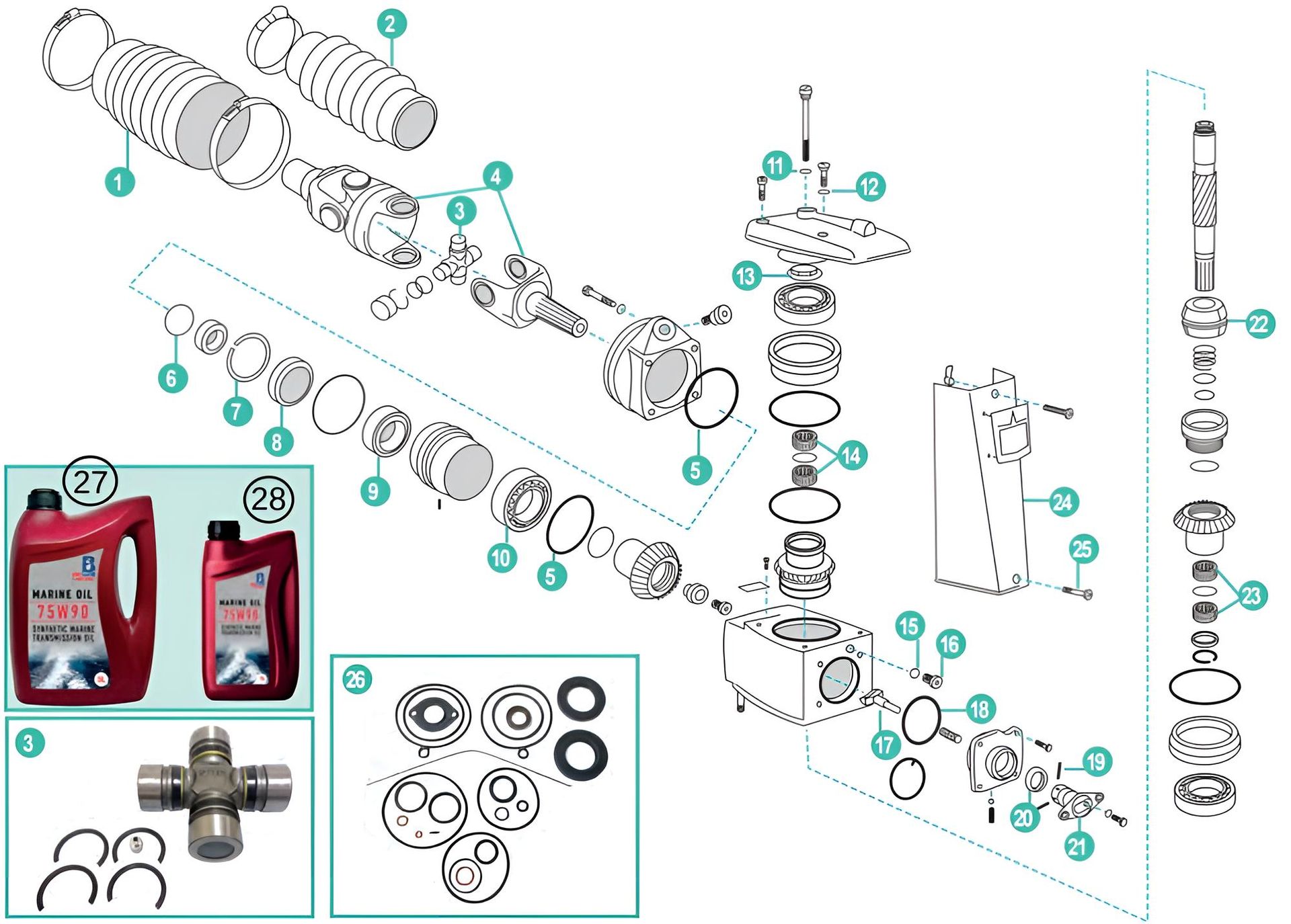 Volvo Penta AQ (Aquamatic) Antrieb Ersatzteile Oberteil alte Ausführung