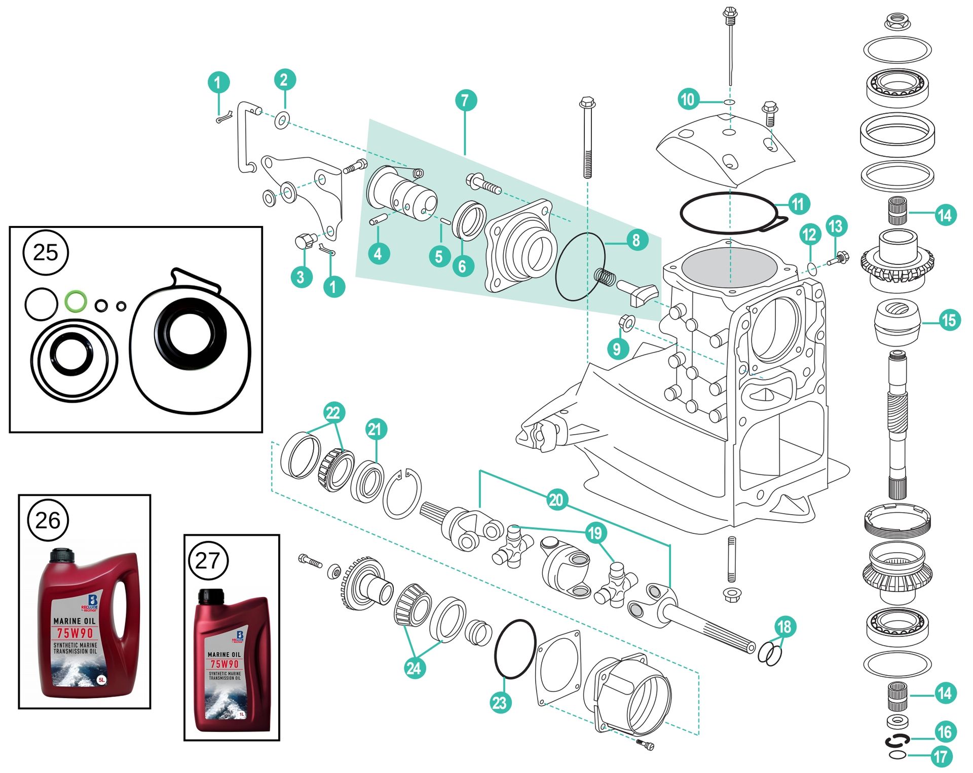 Volvo Penta SX-A, FWD, DPS-A, DPS-B Antrieb Ersatzteile Oberteil