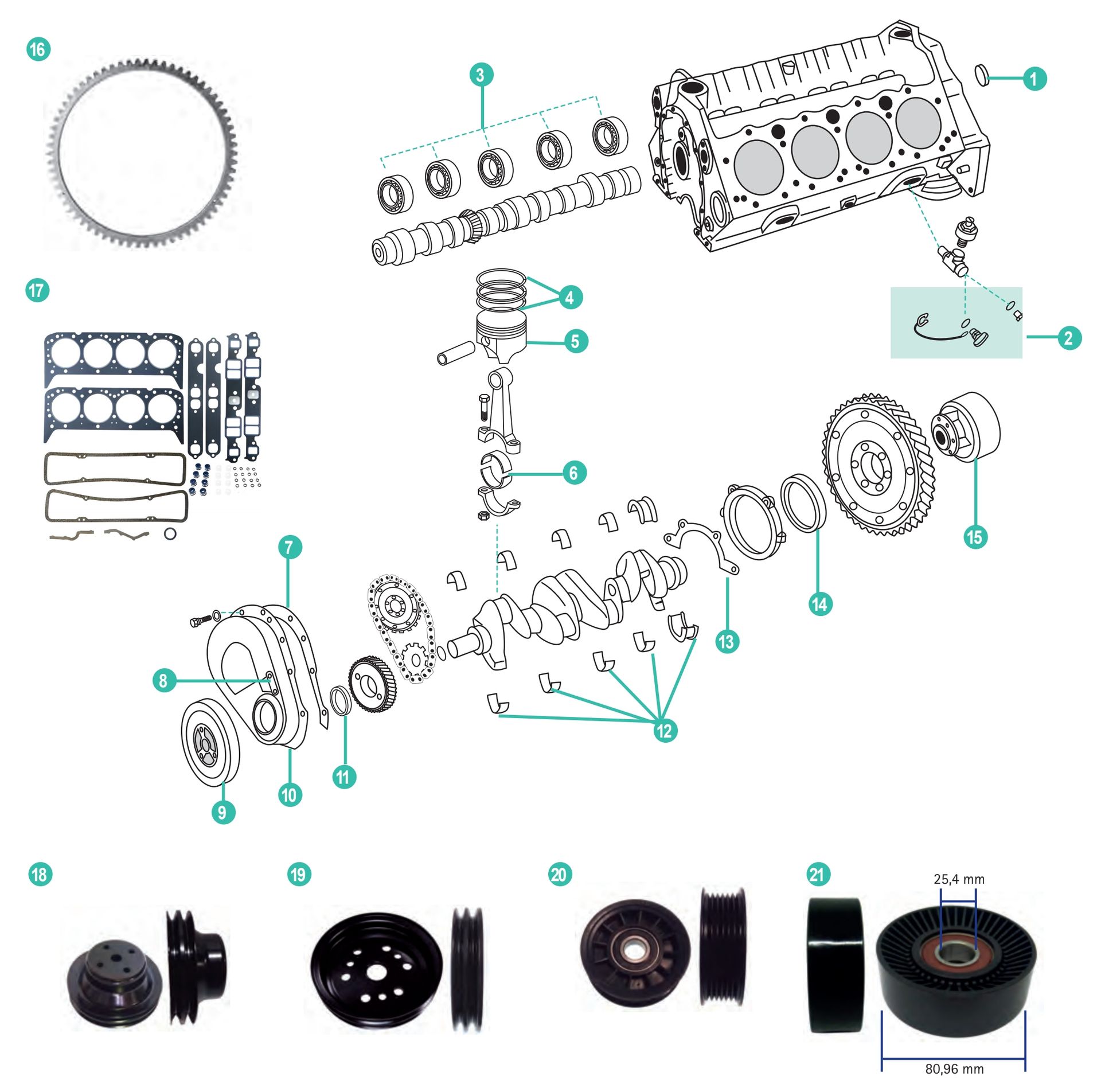 GM 5.0L & 5.7L  Ersatzteile für den Motorblock Mercruiser / Volvo Penta / OMC