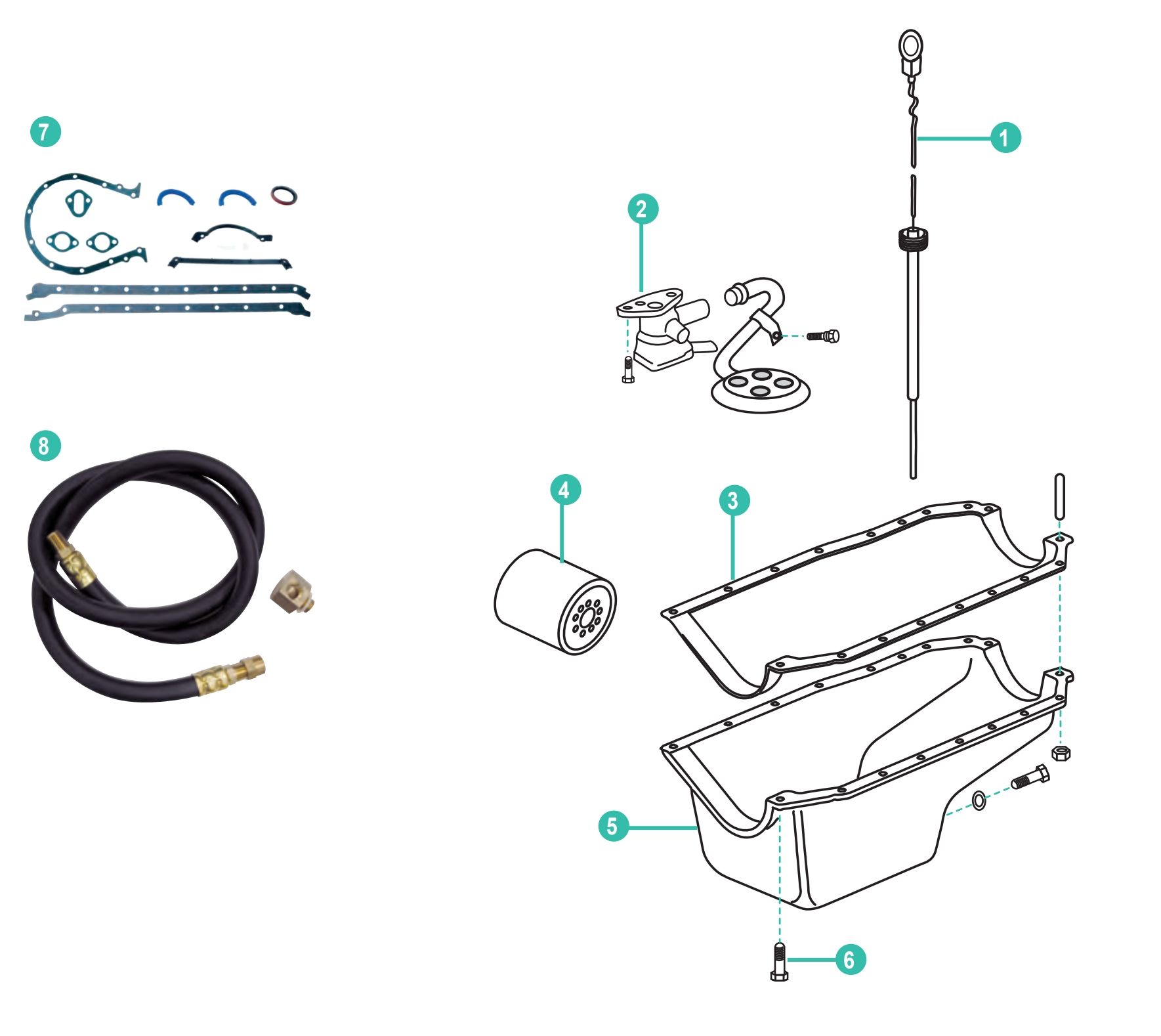 GM 7.4L & 8.2L Ersatzteile für die Ölwanne & Ölfilter Mercruiser / Volvo Penta / OMC