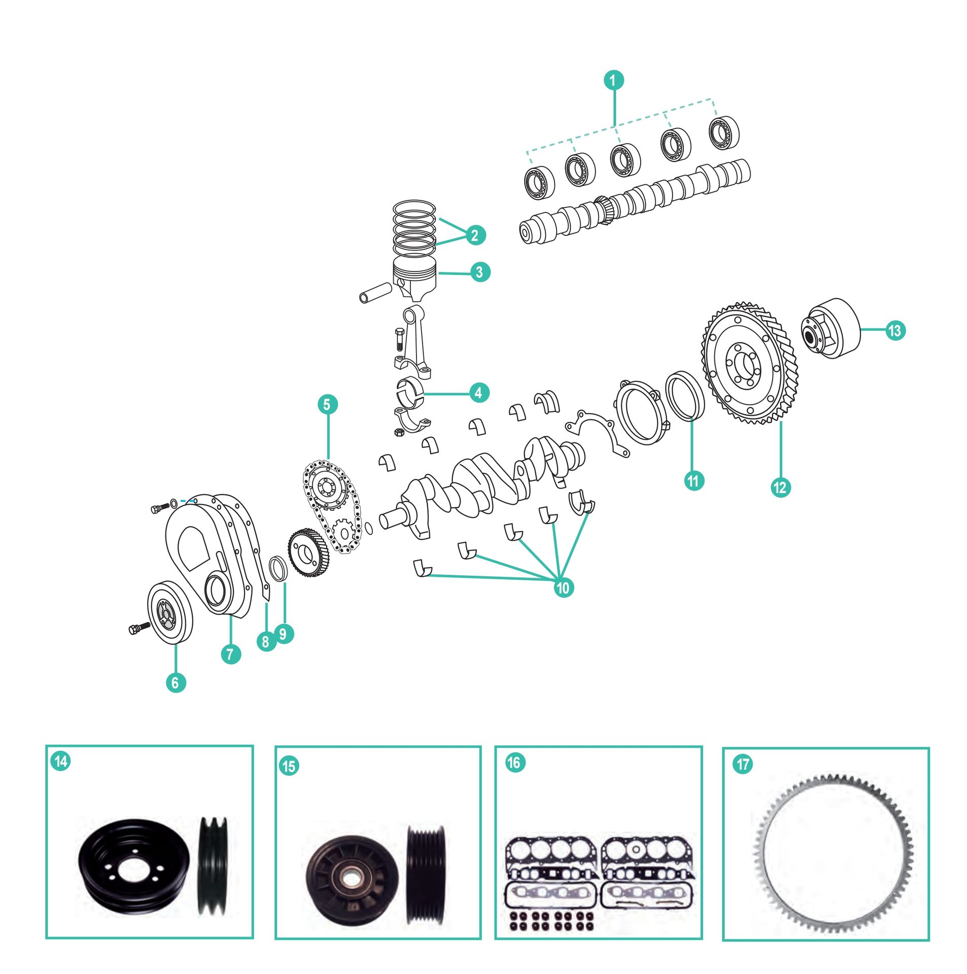 GM 7.4L & 8.2L Ersatzteile für den Motorblock Mercruiser / Volvo Penta / OMC