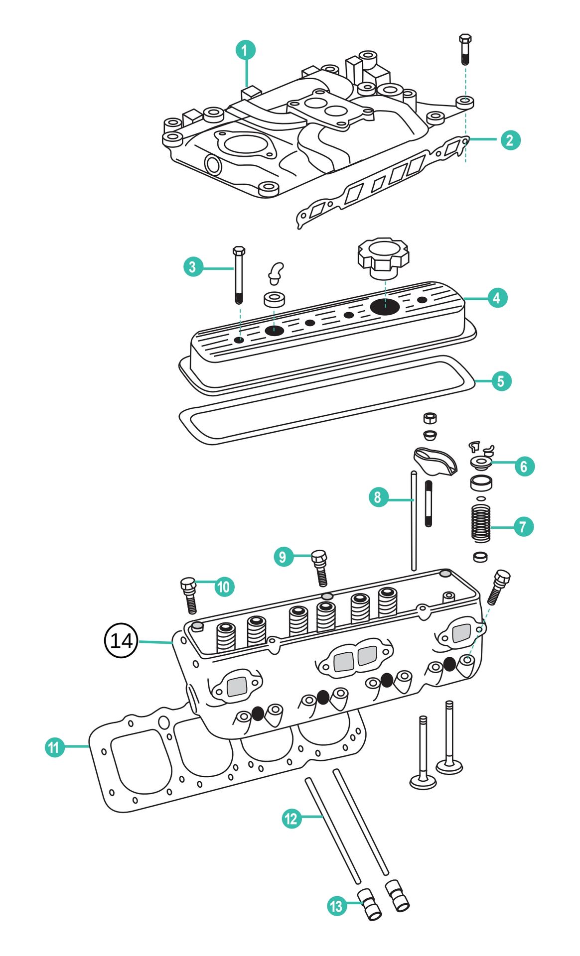 GM 7.4L & 8.2L Ersatzteile für den Zylinderkopf und Ansaugspinne Mercruiser / Volvo Penta / OMC