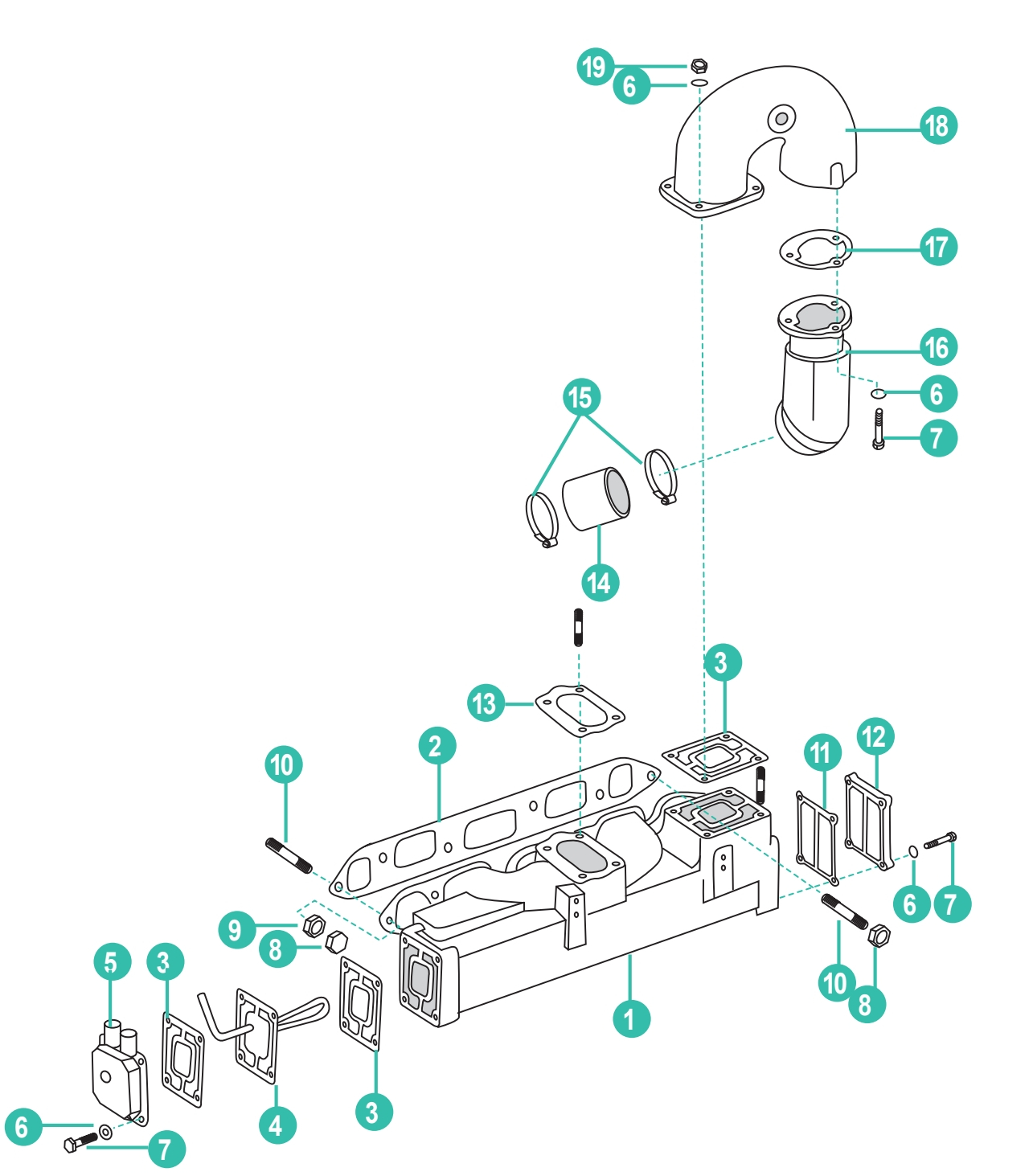 Ersatzteile für OMC Abgasanlage 2.5L GM Serie 400