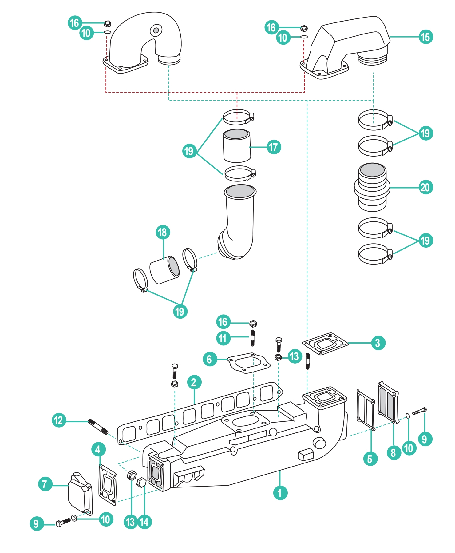 Ersatzteile für OMC Abgasanlage 3.0L GM 1973-1990