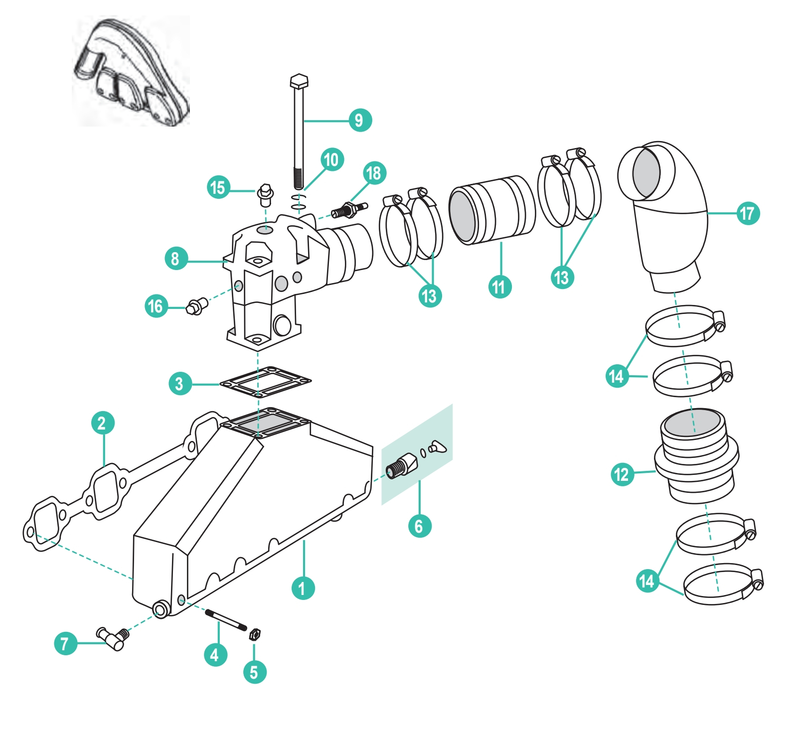 Ersatzteile für OMC Abgasanlage 4.3L & 4.3L HO GM Ab 1986