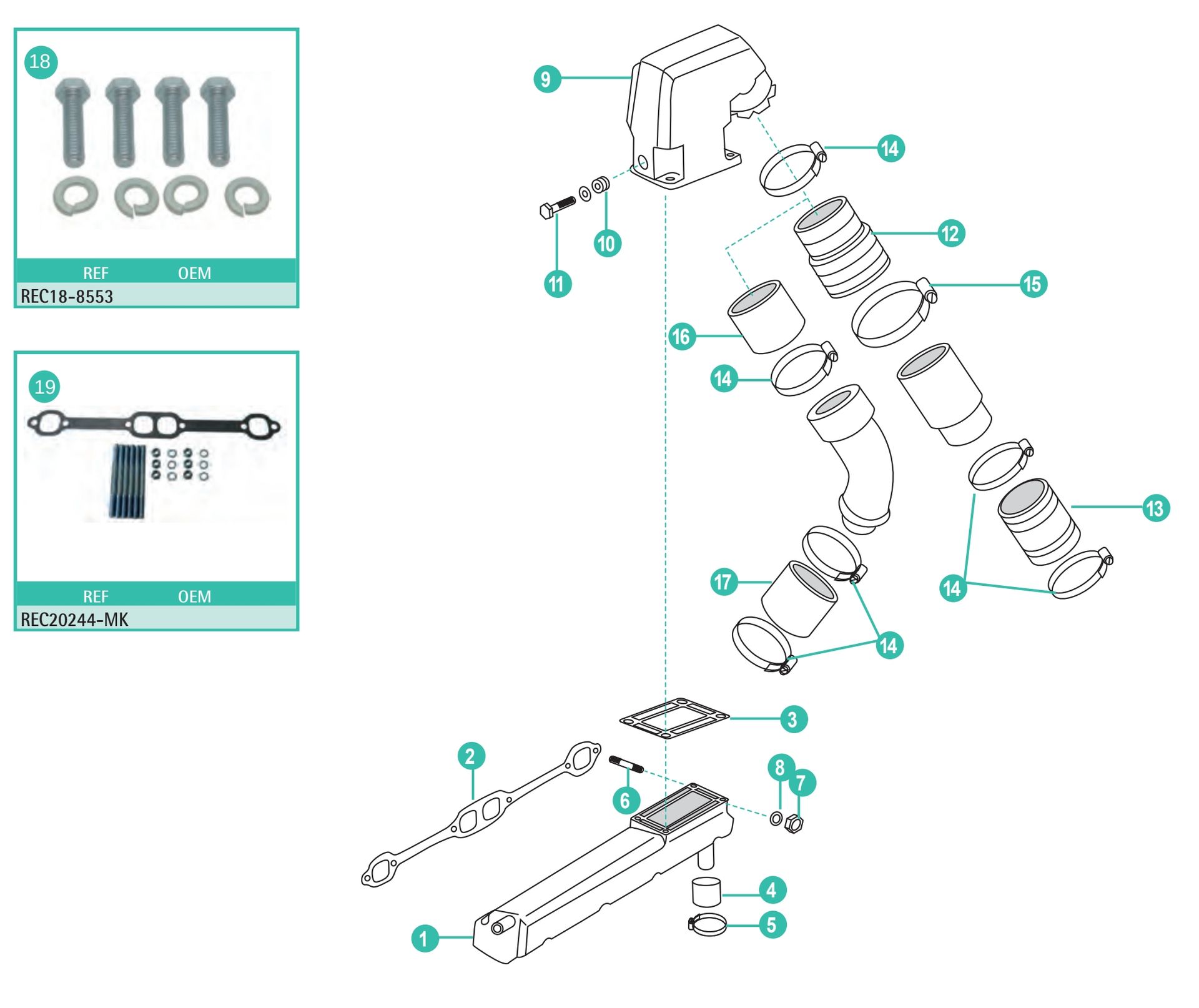 Ersatzteile für OMC Abgasanlage 800 GM 305/350 CID V8 1979-89