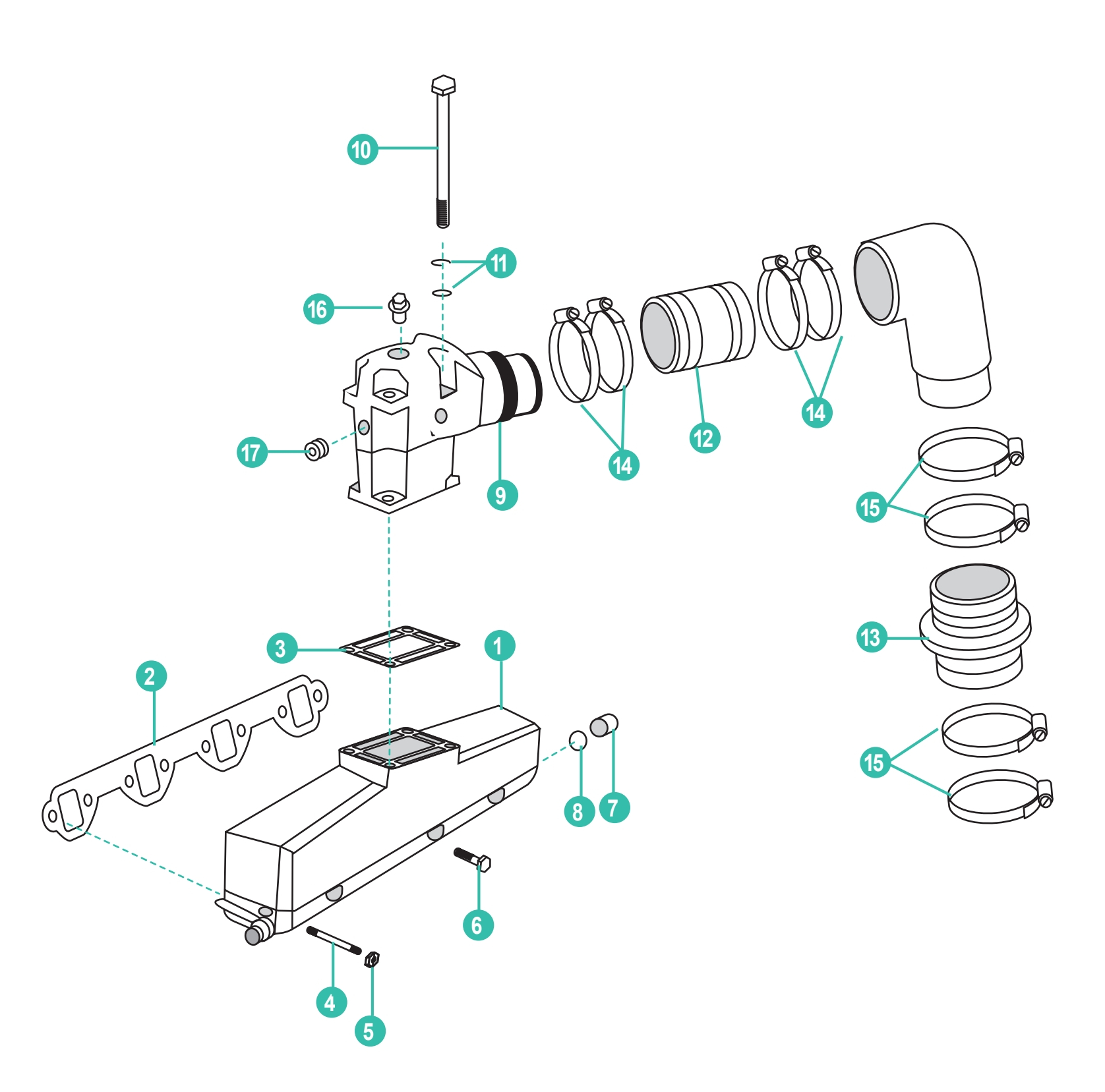 Ersatzteile für OMC Abgasanlage 5.0/5.8L & EFI FORD 302/351 CID V8 1991+