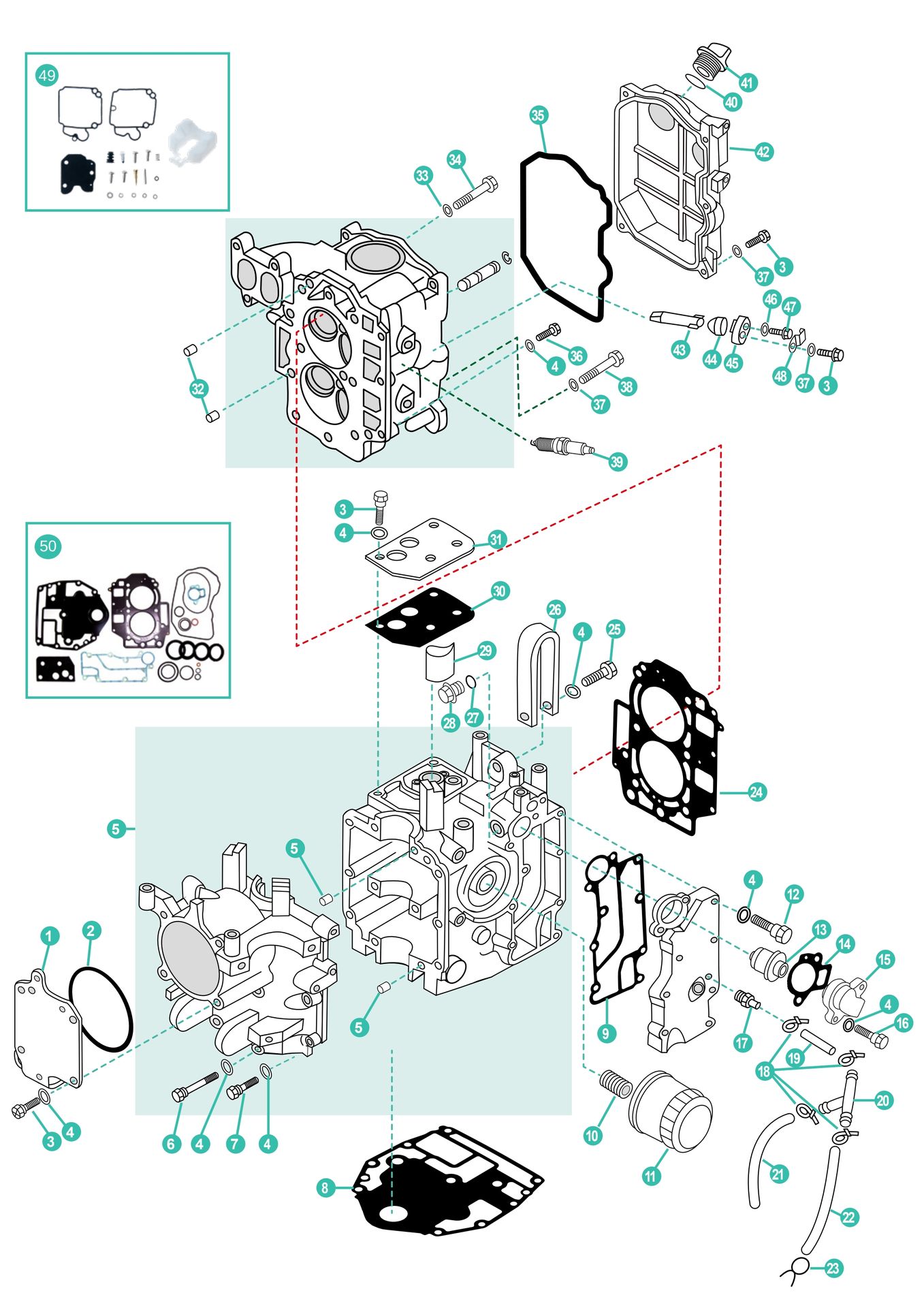 Mercury 25 PS  (2-Zylinder) 9973100+ 4 Takt Aussenborder Ersatzteile für den Kraftkopf