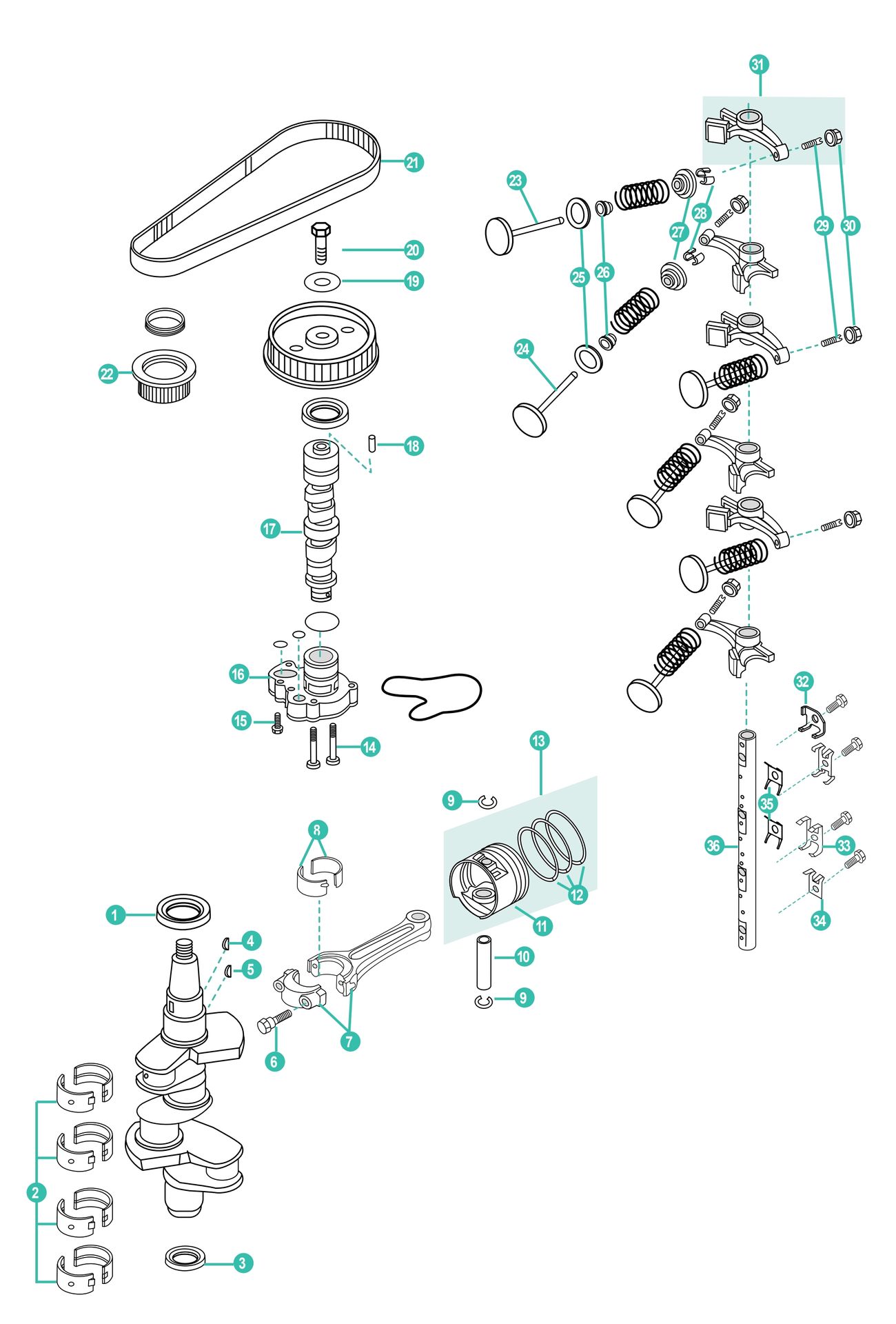 Mercury 30, 40 HP (3 CYL) 4 Takt Aussenborder Ersatzteile für den Kraftkopf Ventiltrieb