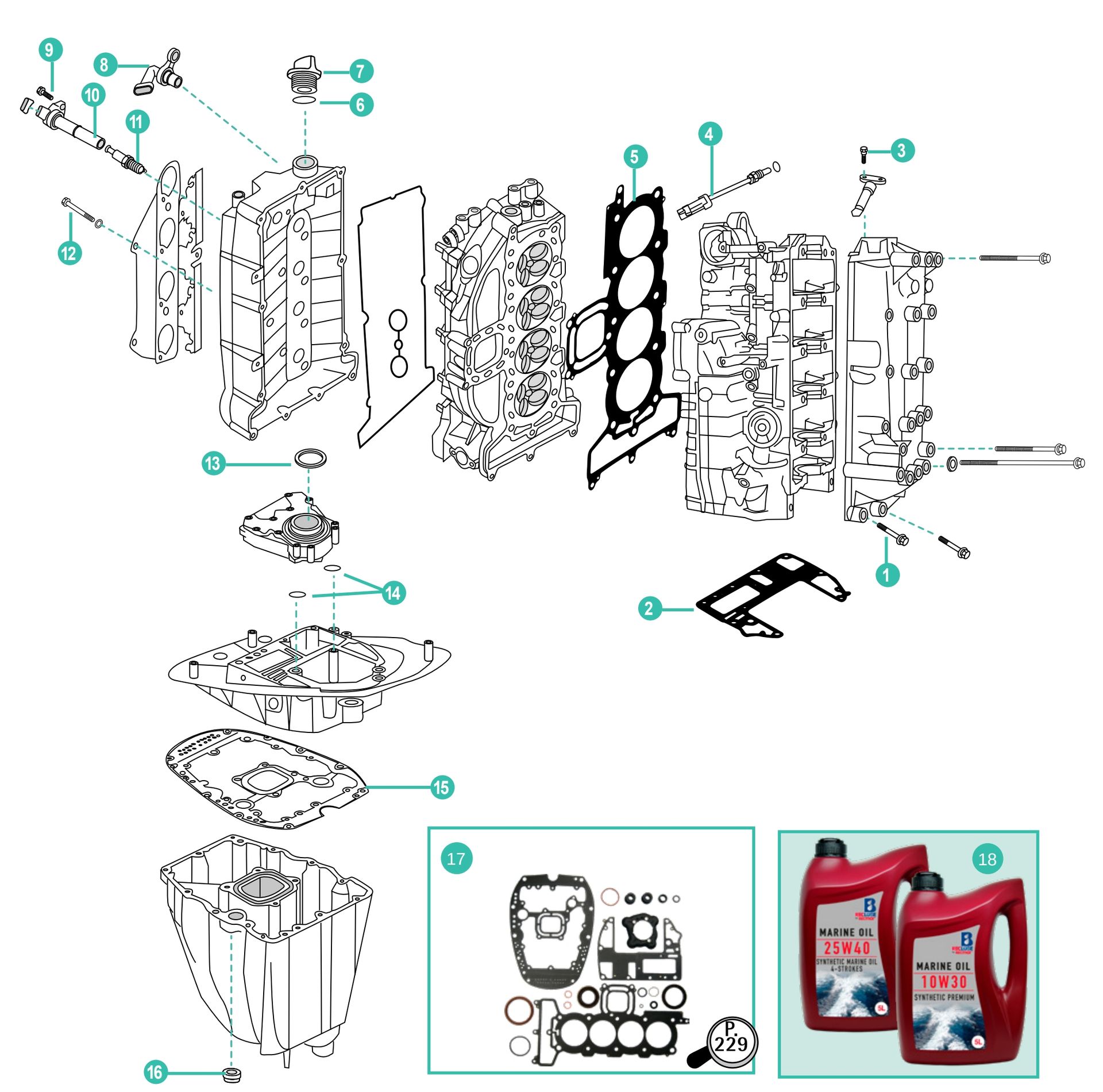 Mercury 75, 80, 90, 110, 115 HP EFI 4 Takt Aussenborder Ersatzteile für den Kraftkopf