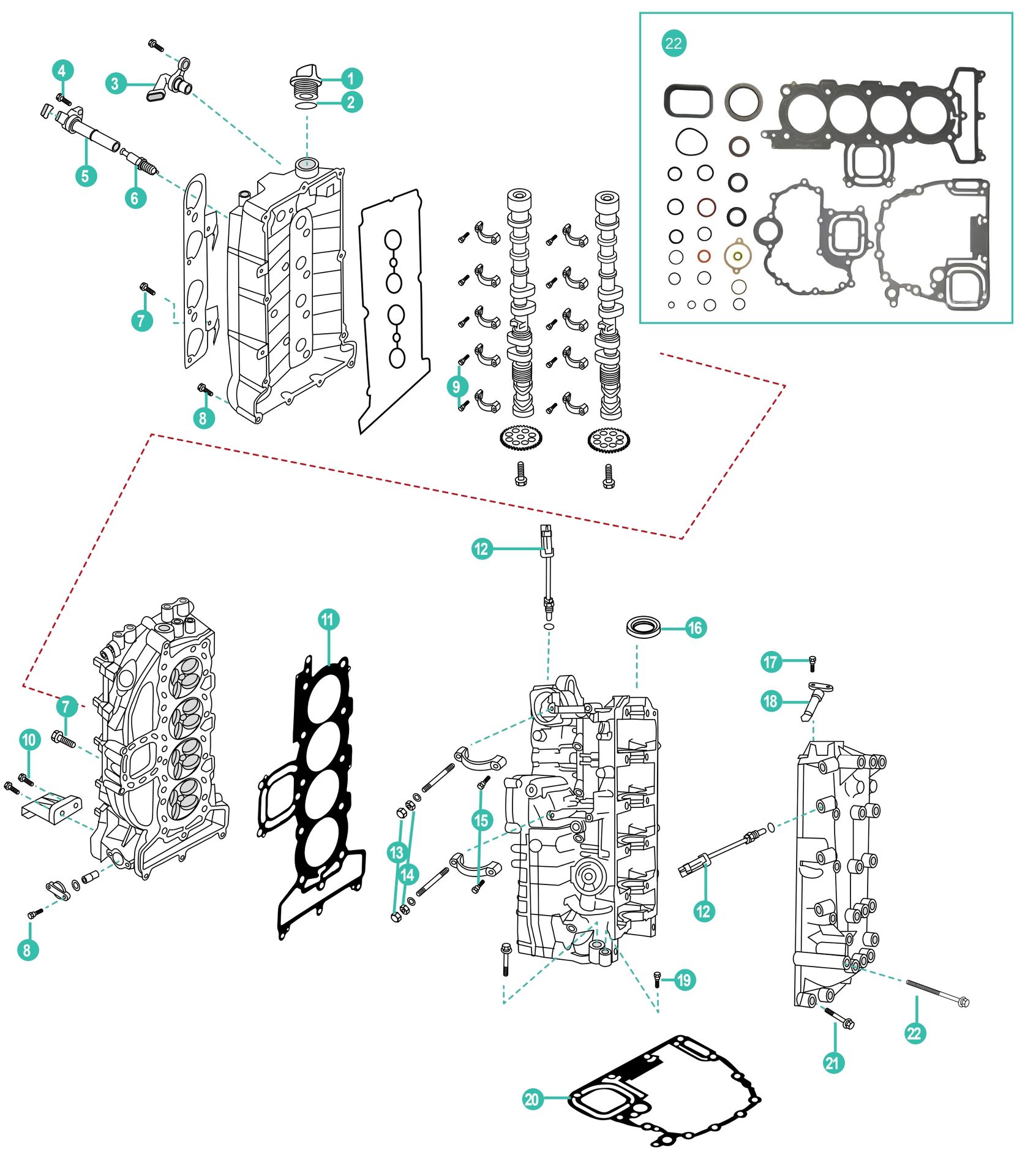 Mercury Verado 135,150, 175 HP (4-Zylinder) 4 Takt Aussenborder Ersatzteile für den Kraftkopf