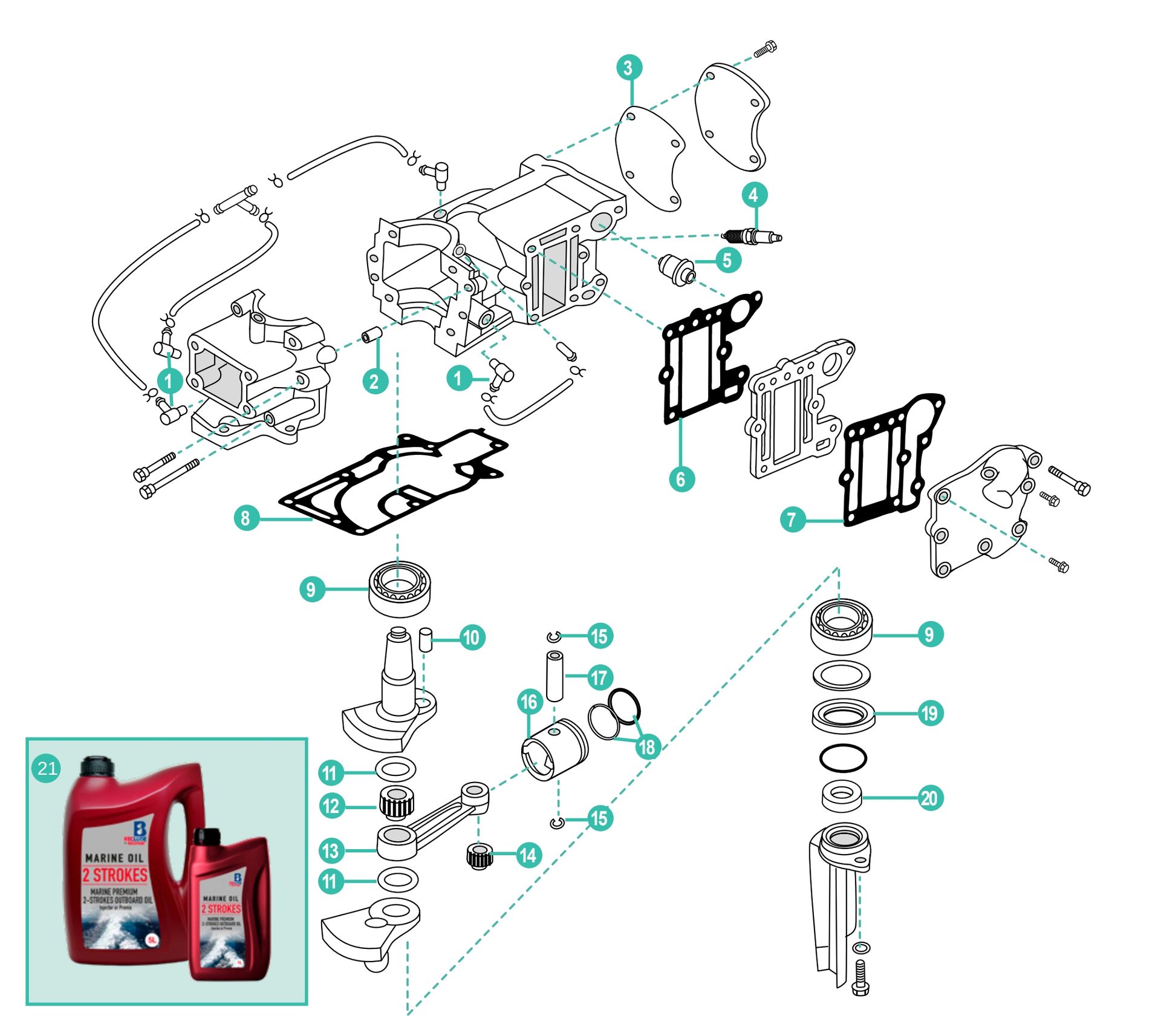 Mariner 4A Kraftkopf Ersatzteile 2-Takt