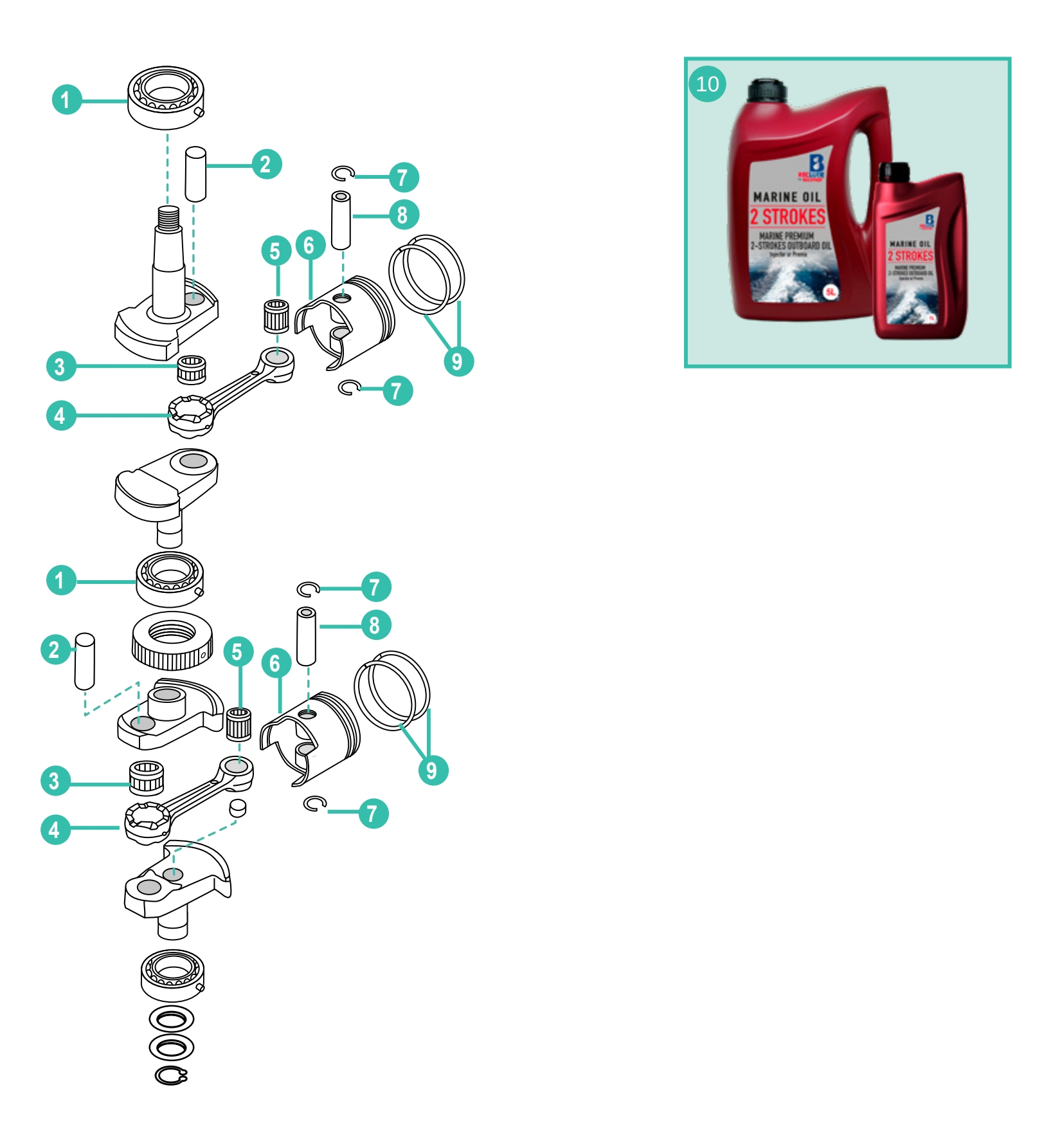9.9, 15, 18 HP (2 CYL) International Kraftkopf Ersatzteile 2-Takt 2 Zylinder