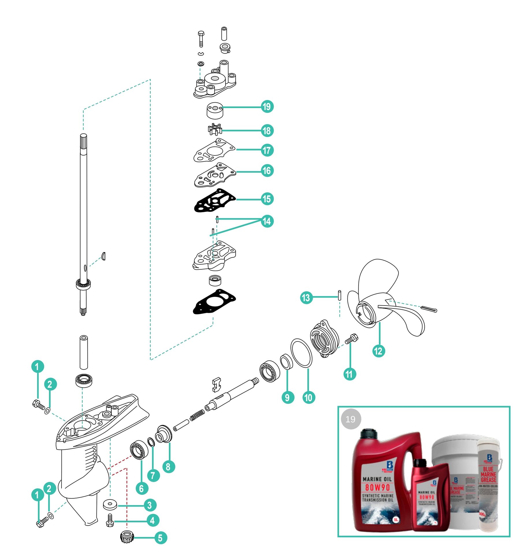 Mercury & Mariner  2, 2.5, 3.5 PS Ersatzteile für Unterwasserteil