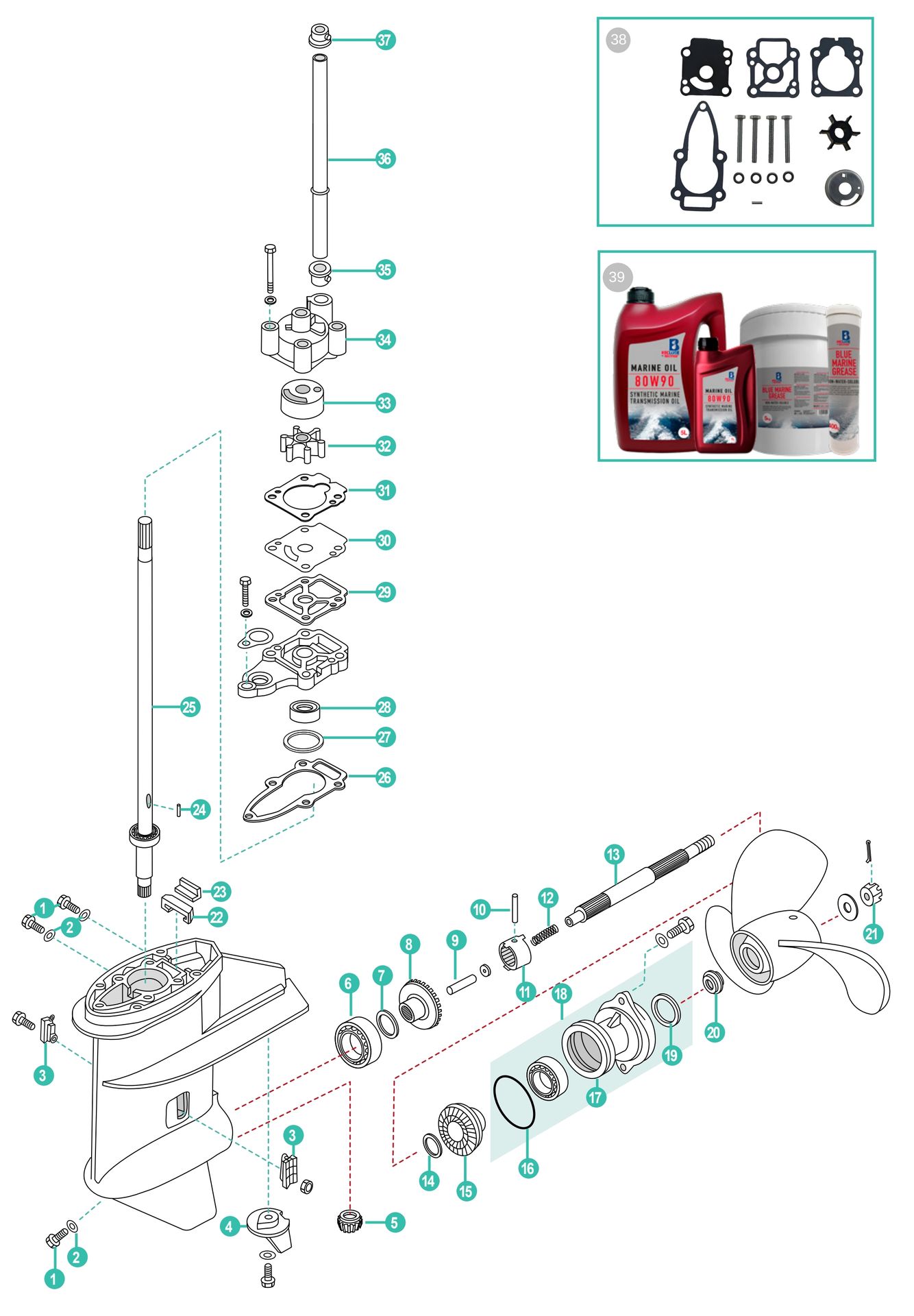 Mercury & Mariner 6,8, 9.8 & 9.9 PS Ersatzteile für Unterwasserteil