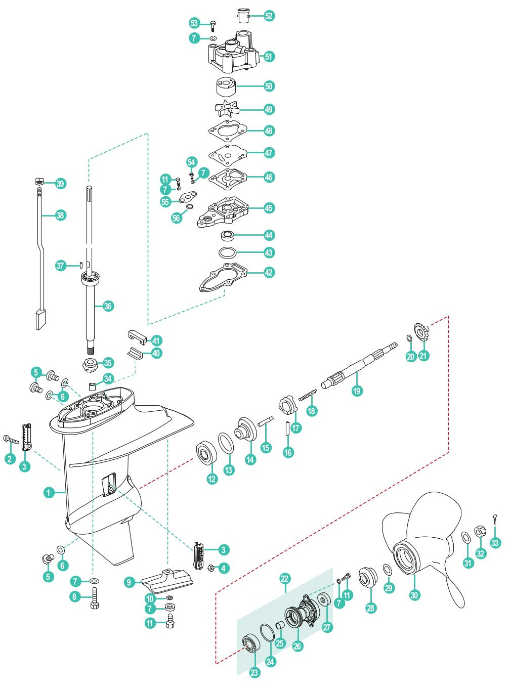 Parsun F6B,F8B,F9.8B - Unterwasserteil