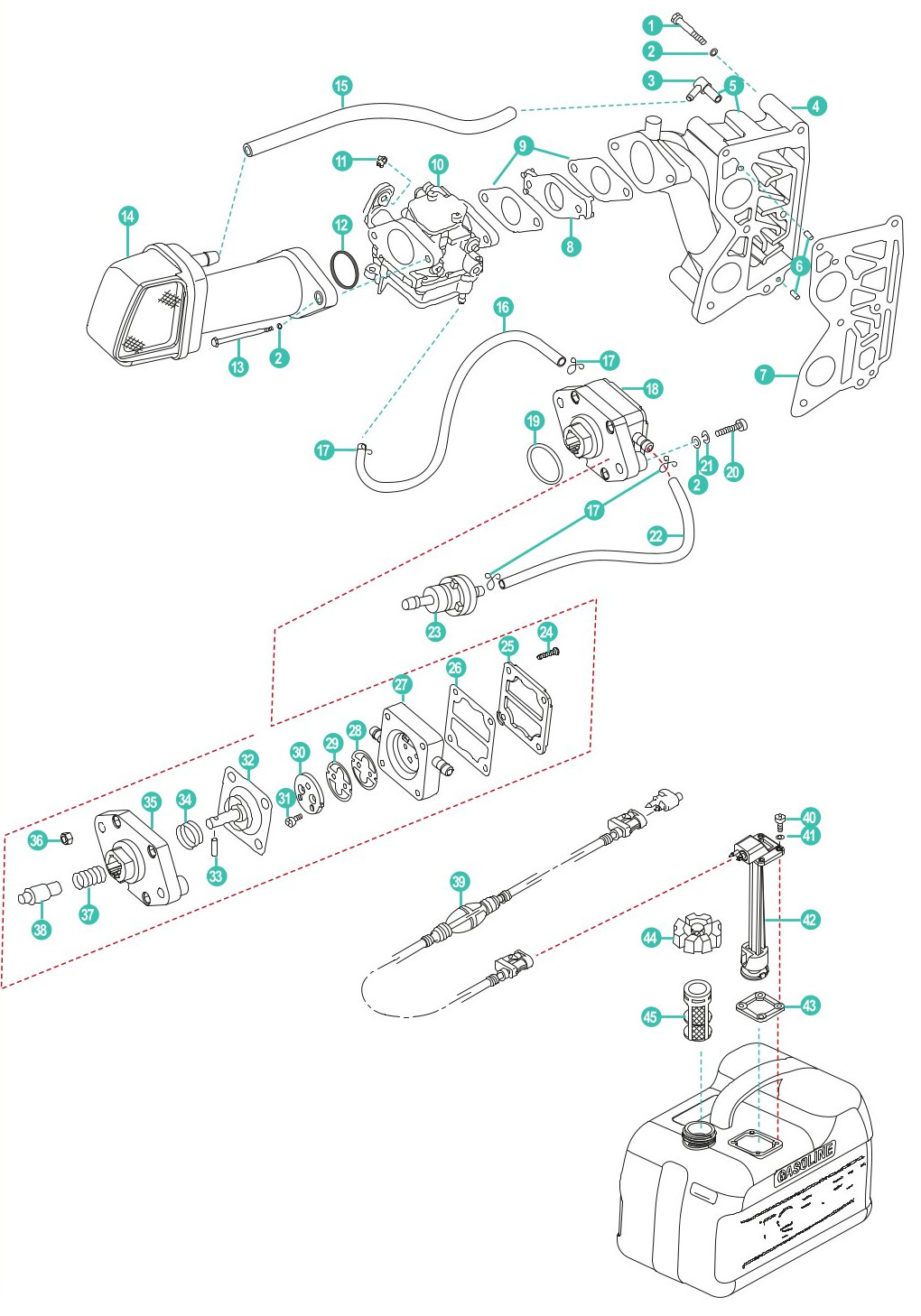 Parsun F6B,F8B,F9.8B - Einlass,Vergaser,Benzinpumpe und Kraftstofftank
