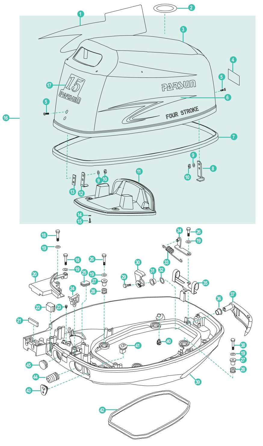 Parsun F9.9 B, F13.5 B, F15 B - Motorhaube