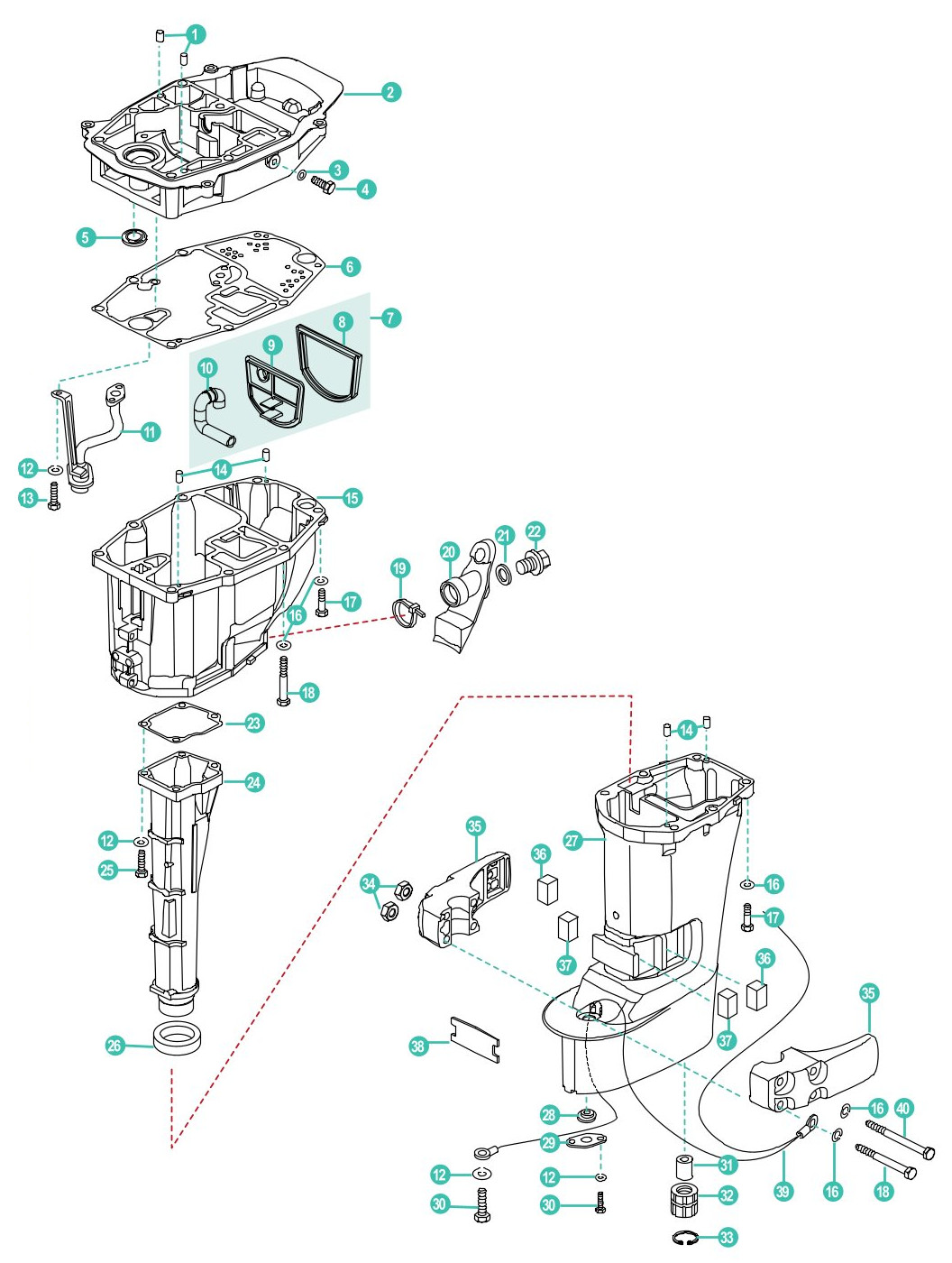 Parsun F15 A, F20 A - oberes Gehäuse