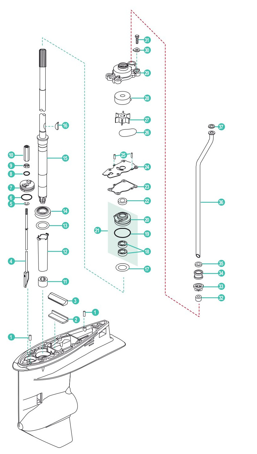 Parsun F30, F40, F15(Pro) Unterwasserteil Antriebswelle
