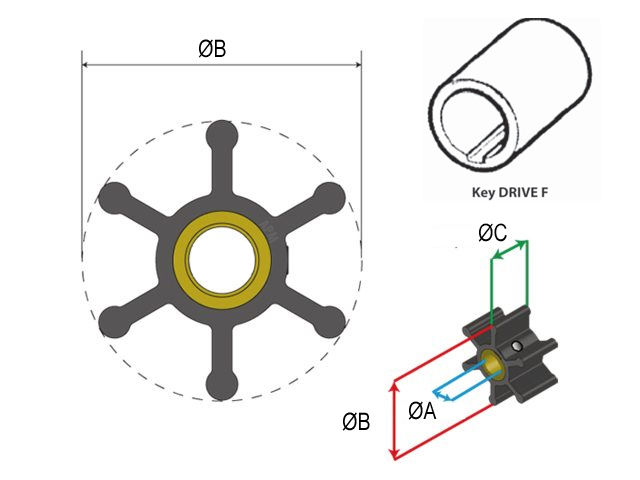 Talamex Impeller Neoprene 6 Flügel Ø 50,8 Key drive F