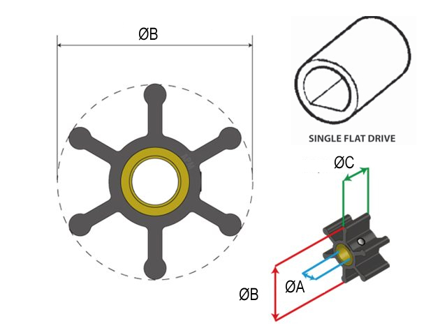 Talamex Impeller Neoprene 6 Flügel Ø 51,3 Single flat drive