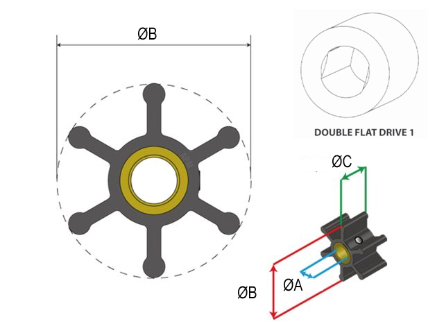 Talamex Impeller Neoprene 8 Flügel Ø 66,5 Double flat drive 1