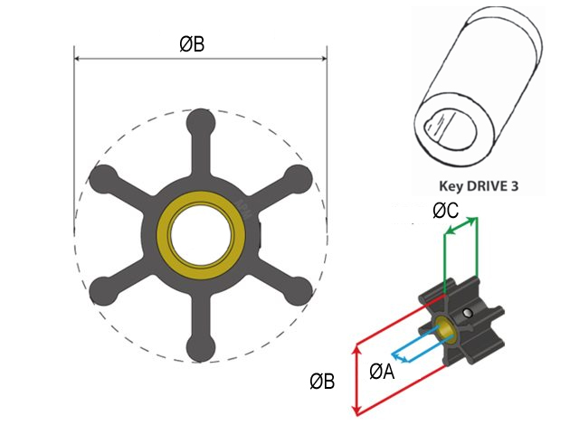 Talamex Impeller Neoprene 6 Flügel Ø 89 Key drive 3