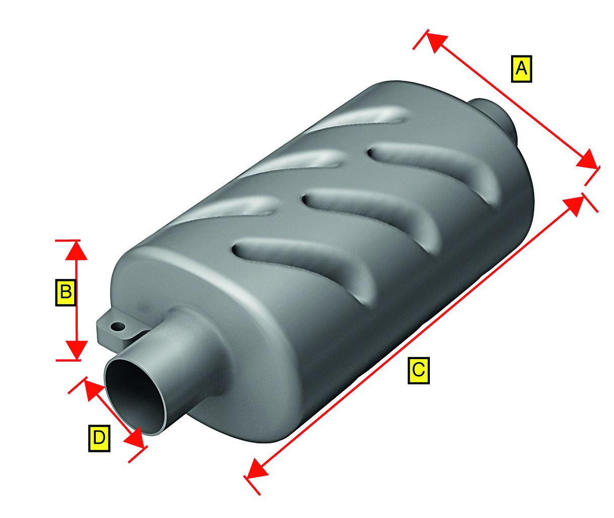 Kunststoff Schalldämpfer  Schlauchanschluß Ø40mm  A=150mm  B=105mm  C=375mm  D=40mm