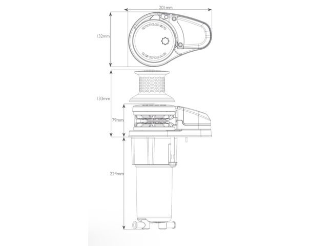 Lewmar Ankerwinde VX1L 800 Kettennuss/Verholspill 8mm Kit 12V Maße