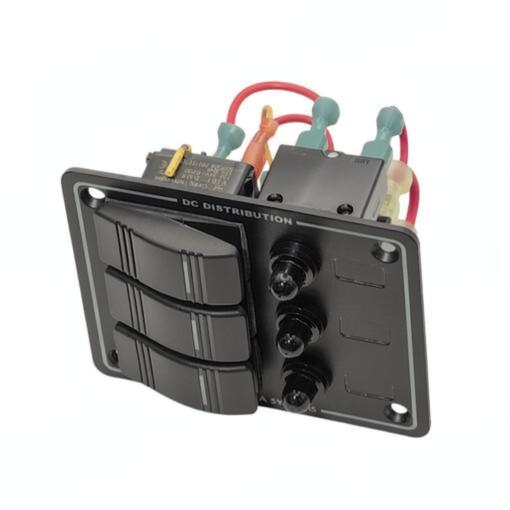 Recmar BS8374 wassergeschütztes 3-fach DC-Schaltpanel, schwarz, 12/24 V