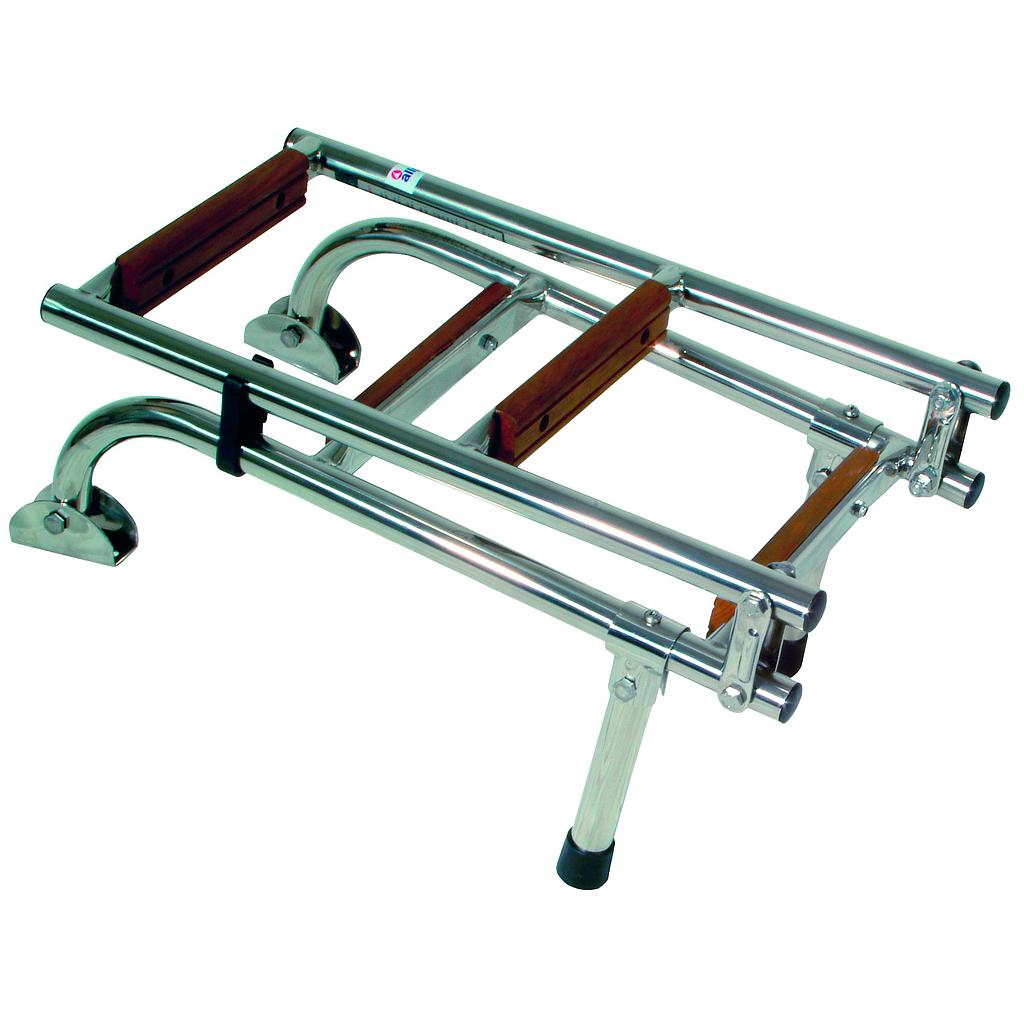 NIRO Badeleiter  2+1-mit Teakholtz Stufen  Abm. ausgeklappt 200x600mm  Rohr Ø22mm