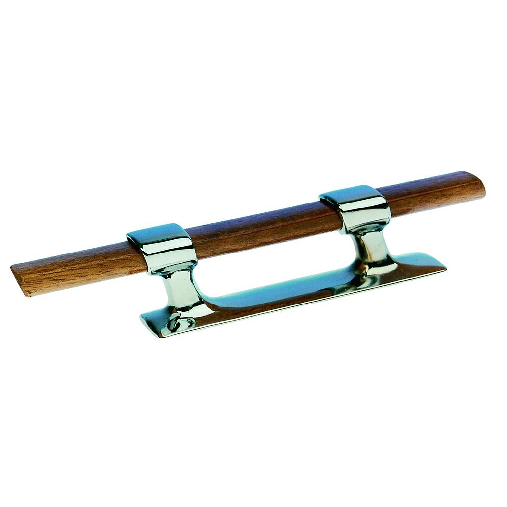 Messing-verchromte Belegklampe mit Mahagoniholzsteg  L=215mm ( Lochabstand: 90mm )