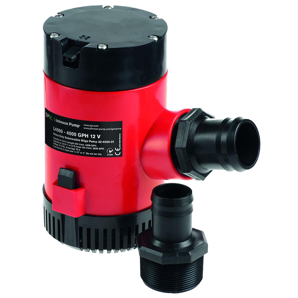 Johnson Pump L-serie Bilgepumpe,Bilgenpumpe Lenzpumpe L4000  12V / 15 0A  252l/min  Schlauchanschluss 1-1/2 ( Ø38mm ) & 2" ( Ø50 8mm )  Ø121mm  H=216mm  Gewicht 2 45kg ( lösbarem Rückschlagventil )"