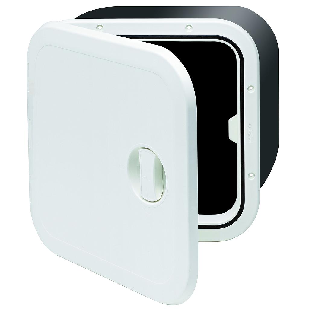 Kunststoff Kaste  374x374x250mm  1x Verschluß  180º  weiss ( Deckel und Scharniere sind abnehmbar )