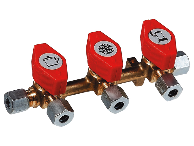 Verteilerblock 3 Ausgänge mit 8mm RVS x 8mm RVS