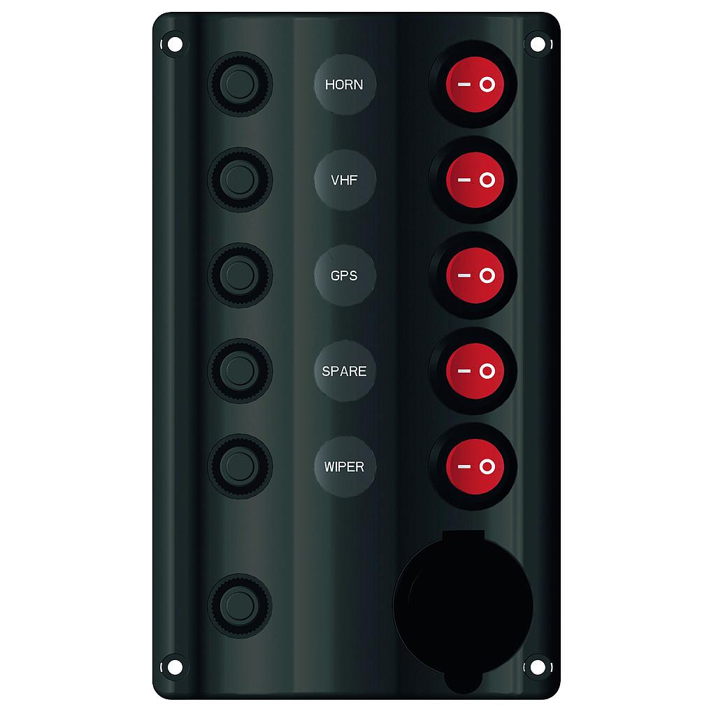 spritzwasserdicht Schalttafel 12V  ABS  with Glassicherungen  LED-Indikator und 12V Anschluss