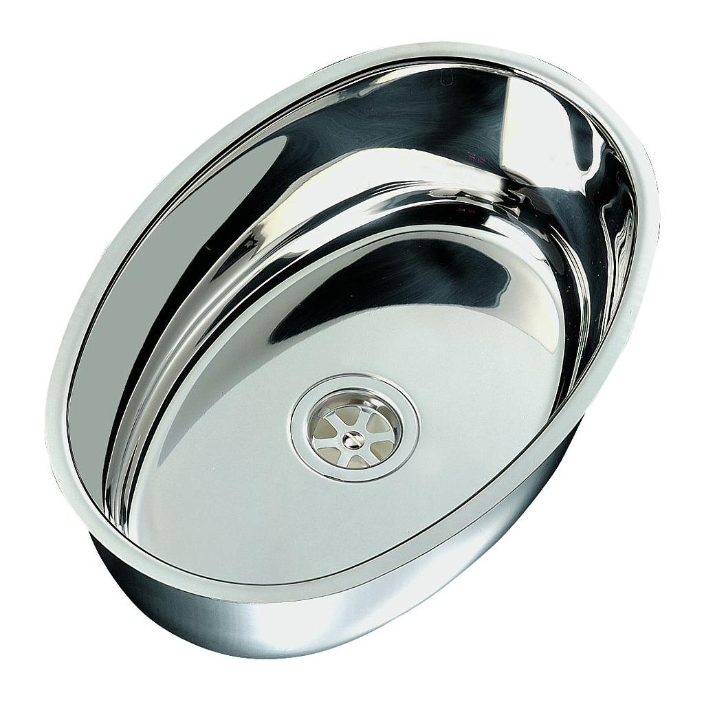 NIRO Spülle  oval  Einbaumaß 360x240mm  Außenmaß 385x265mm  Tiefe 130mm  Abfluss-Schlauchanschluss Ø25mm ( 90º )