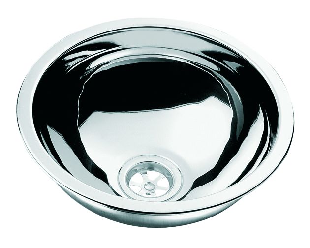 NIRO Waschbecke  rund  Einbaumaß Ø260mm  Außenmaß Ø290mm  Tiefe 120mm  Abfluss-Schlauchanschluss Ø25mm ( 90º )