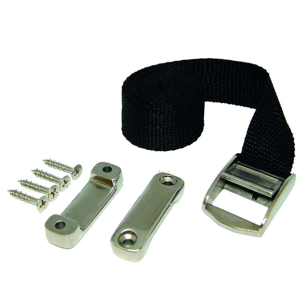 Spanngurt mit NIRO Klemme und Bügel für Befestigung von Tanks & Batteriekästen  25x2300mm ( Bruchlast 400kg ) ( Pro Stück )