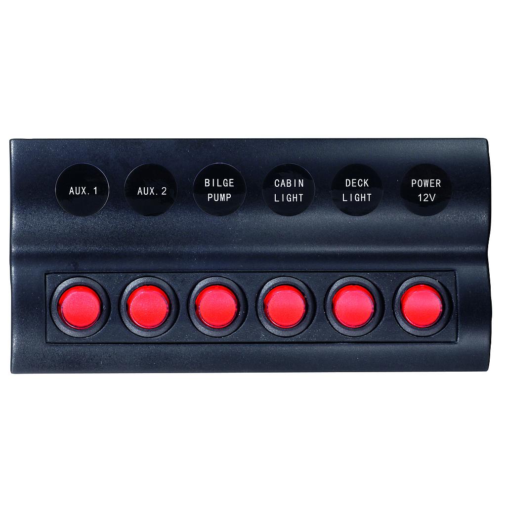 Schalttafel 12V  6 Schalter (ABS) inkl. LED-Indikator und autofuse  wasserdicht