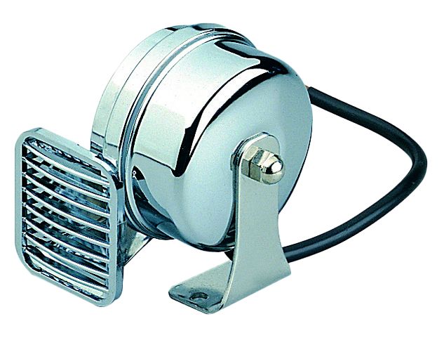 Messingverchromte Elektromagnetische Signalhorns  Einklang  L=105mm  12V  ( 108dB(A)-410Hz )