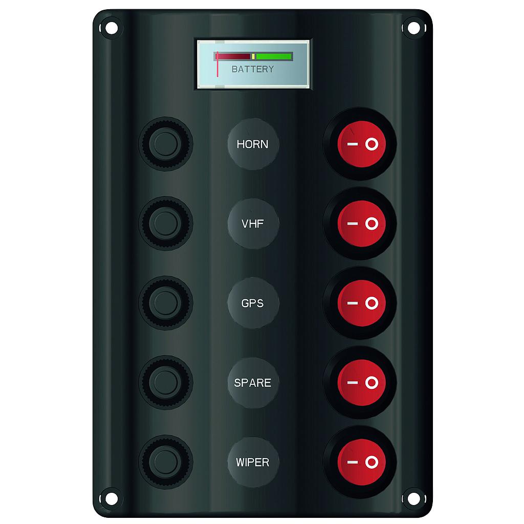 spritzwasserdicht Schalttafel 12V  ABS  mit Sicherungen  LED-Indikator und Voltanzeige