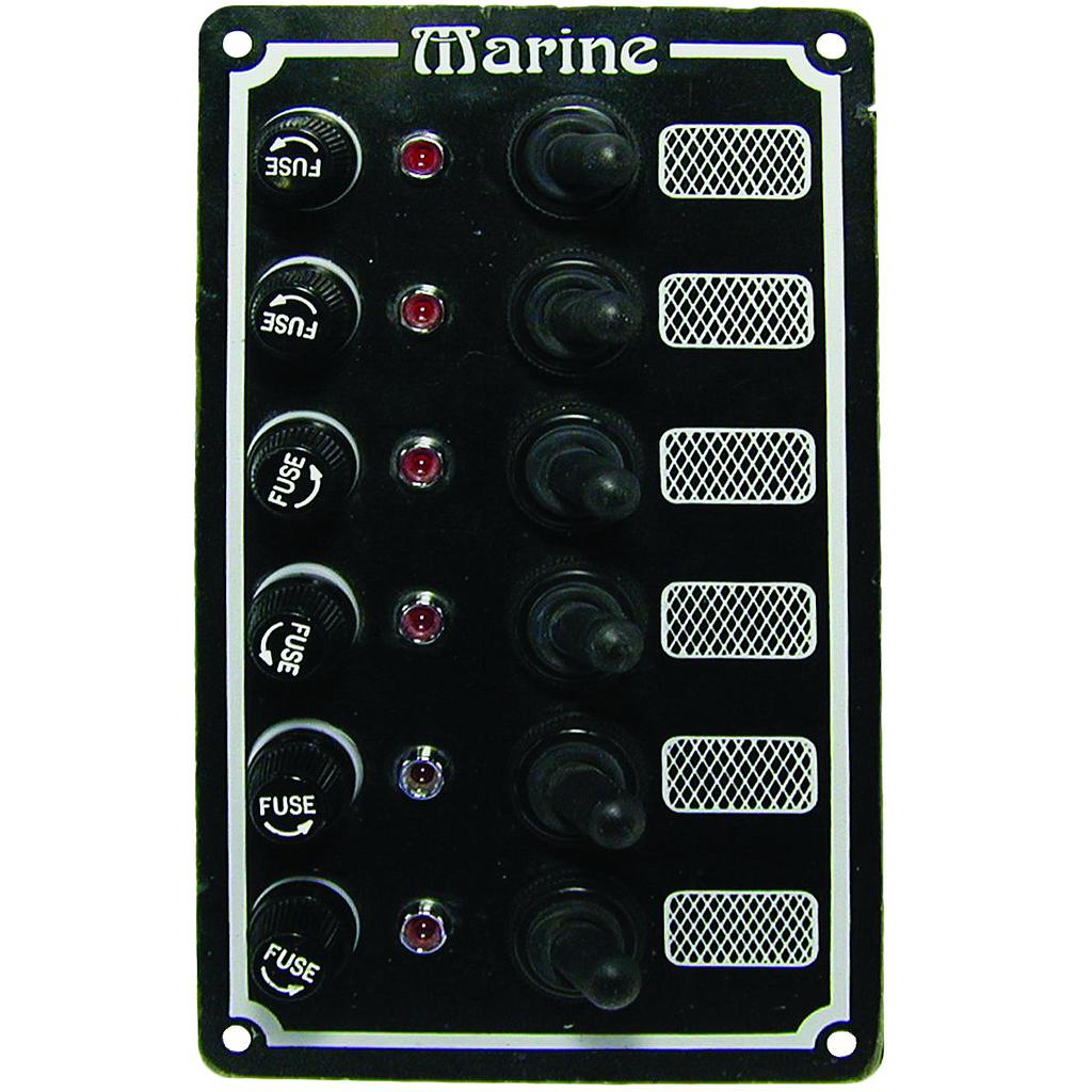 Schalttafel 12V  6 Schalter inkl. 5A Glassicherungen und Kontroll-Lampen