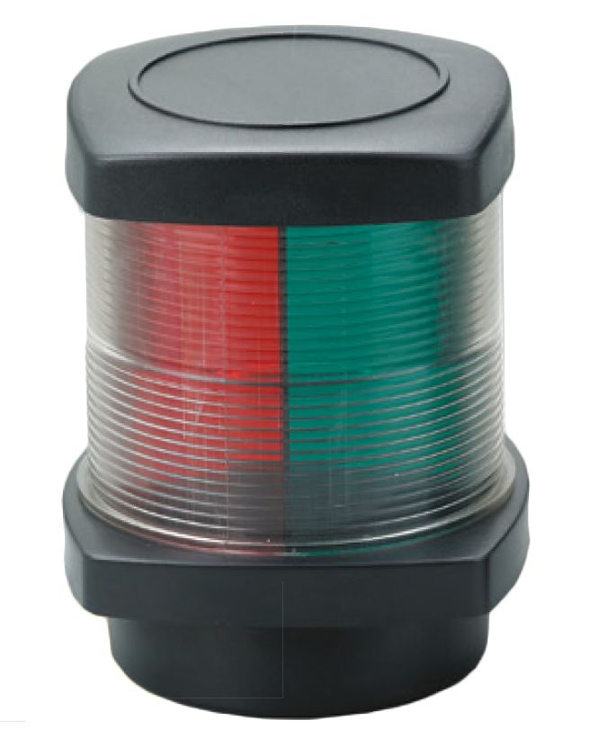 Positionslaterne  3-Farbe  12V/10W  2x 112 5º / 1x 135º  schwarz Kunststoff Gehäuse mit rot / grün & klare Linse